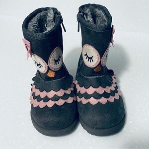 Toddler Girl Owl grey pink Boots size 7